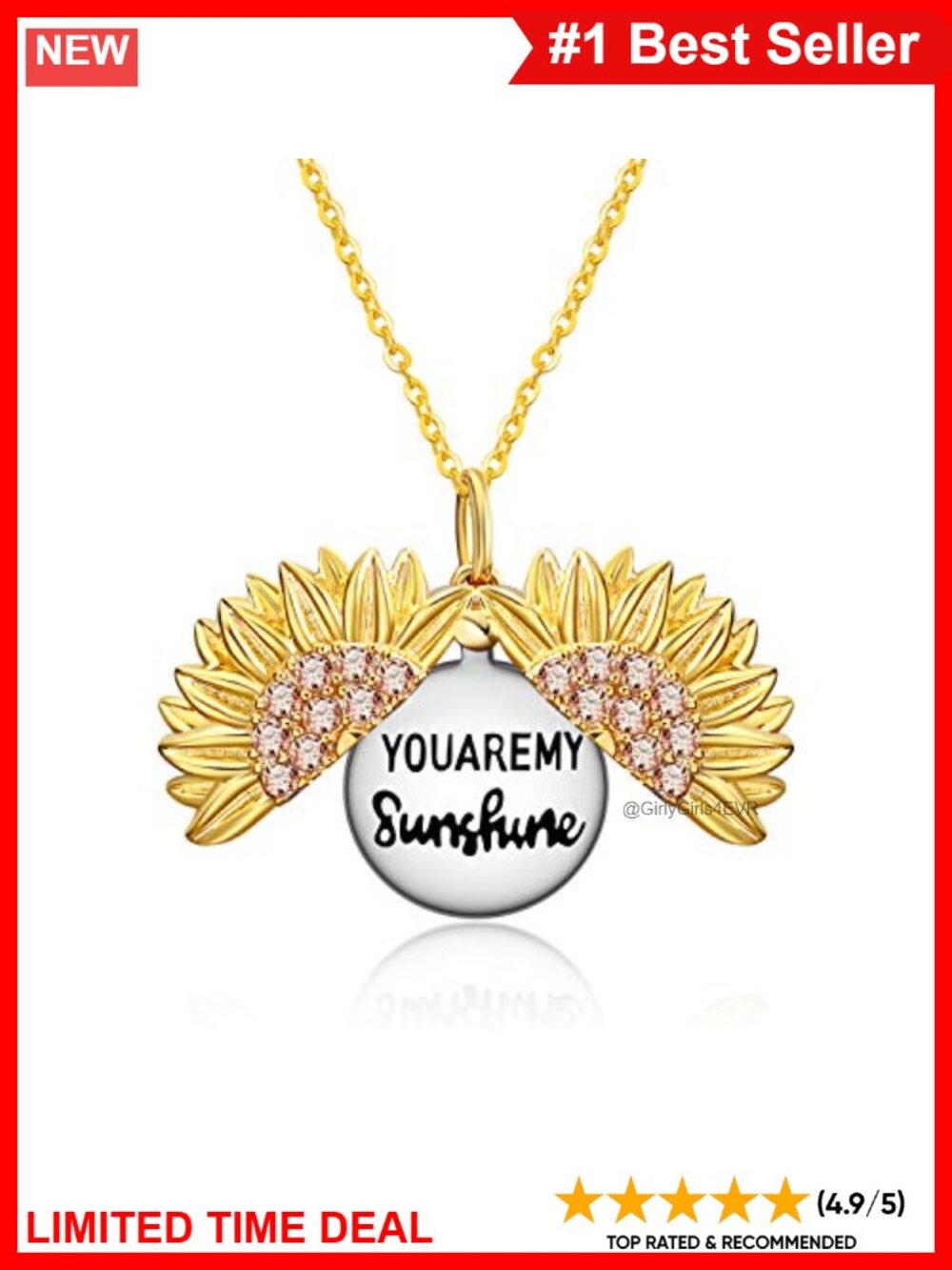 Sterling Silver Sunflower Locket Necklace You Are My Sunshine Gift